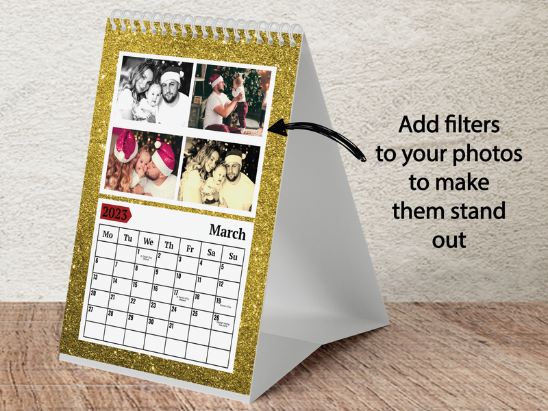 Personalised A4 Wall Calendar 2025 – Red Glitter Effect & Gold Number Design