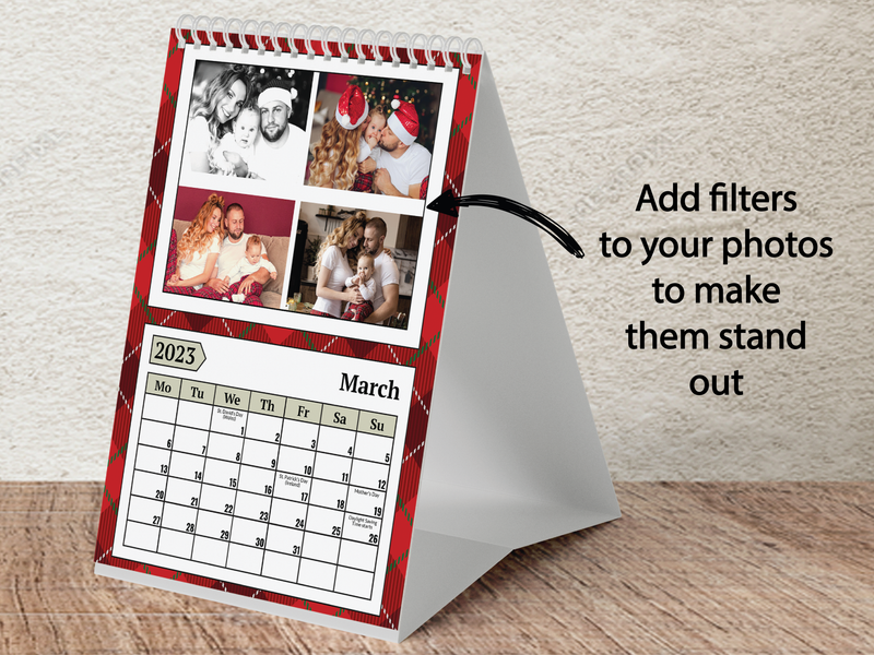 Personalised A5 Desktop Calendar 2025 – Red Tartan & Joyful Christmas Design