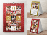 Personalised A5 Desktop Calendar 2025 – Red Glitter Effect & Gold Number Design