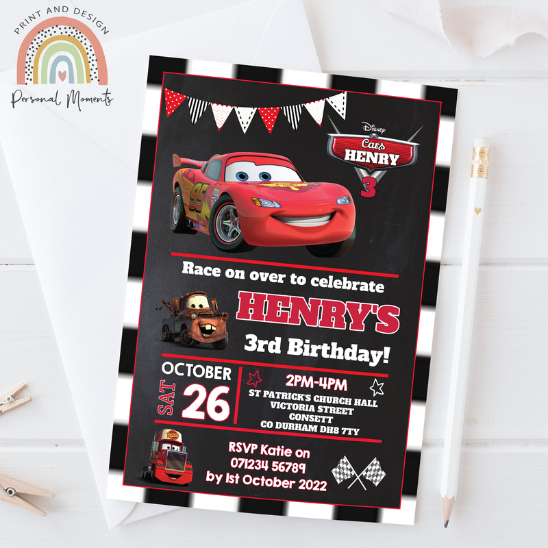 Personalised Cars Birthday Invitations - Cars Invites