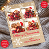 a christmas card with three photos of a couple kissing