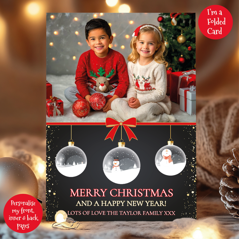 a christmas card with a photo of two children