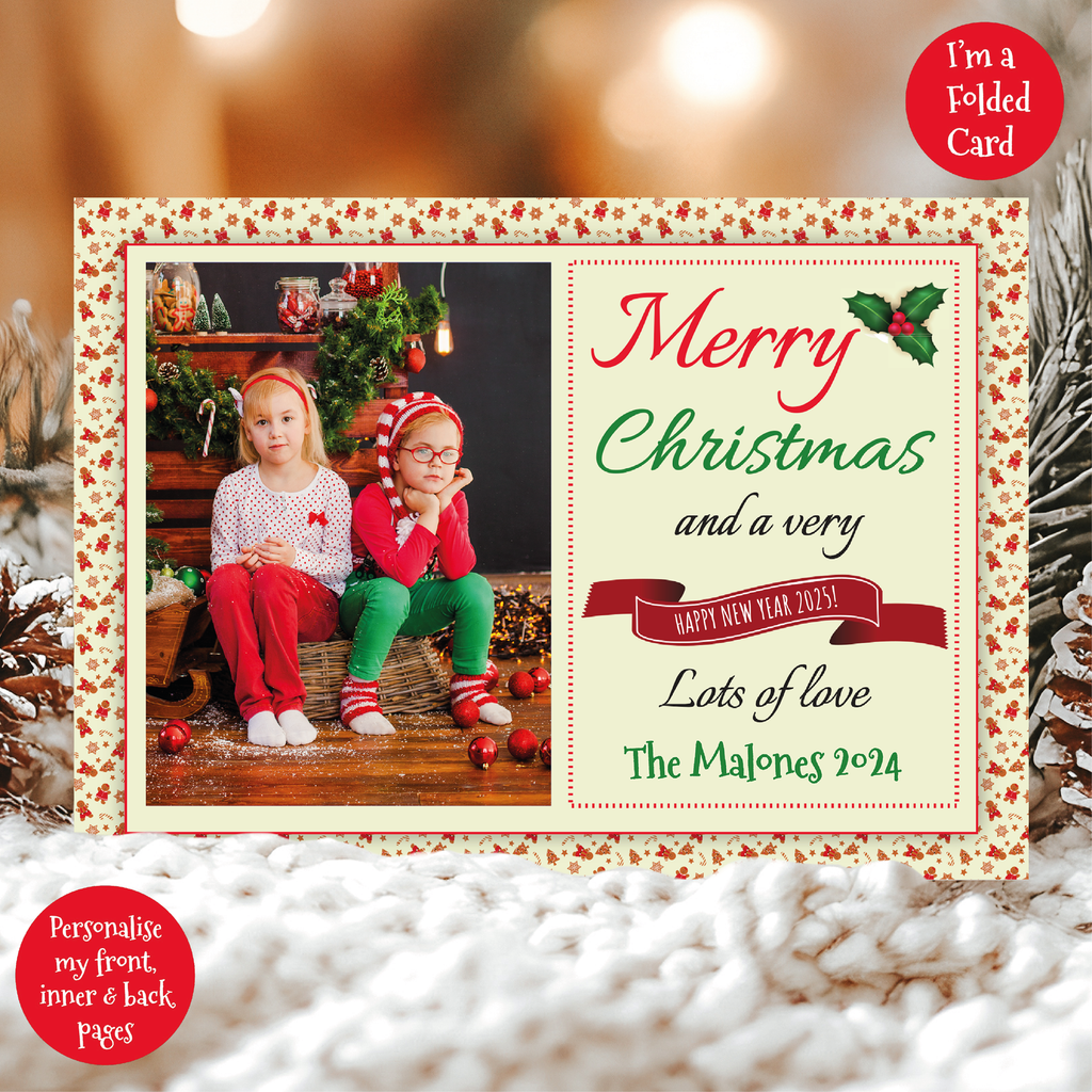 a christmas card with a picture of two children