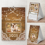 Personalised A5 Desktop Calendar 2025 – Rustic Lace & Fairy Lights Family Design
