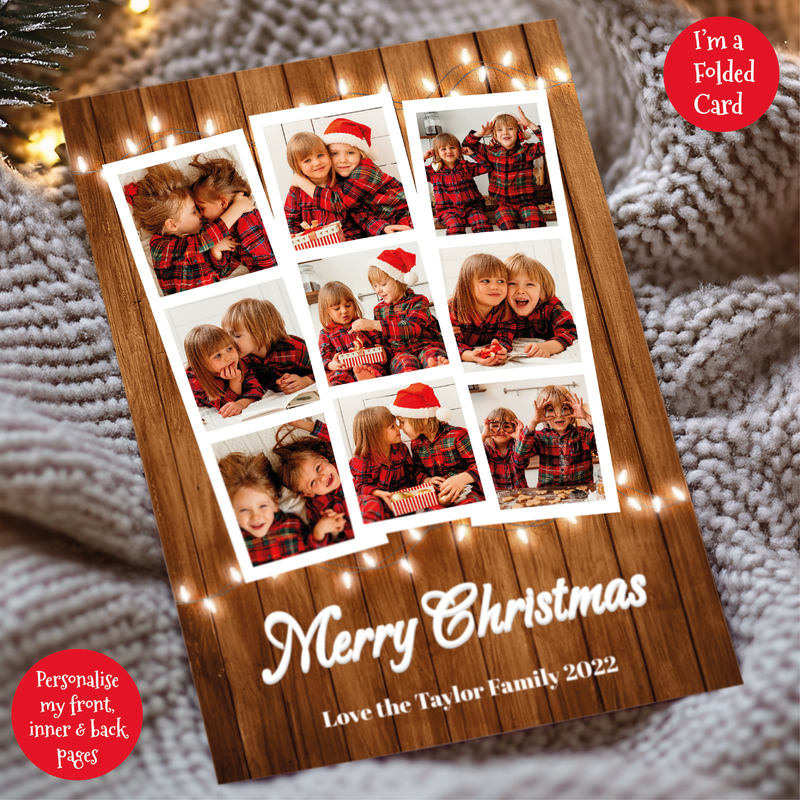 Personalised Folded Rustic Lights Christmas Card Packs - Photo A6 Cards