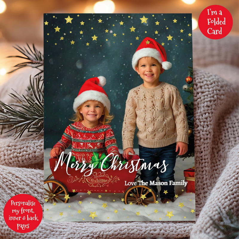 Personalised Folded Star Christmas Card Packs - Family Photo A6 Cards