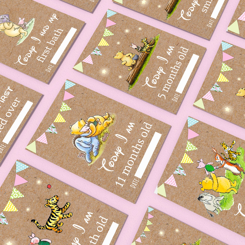 Winnie The Pooh Classic Pooh Bear 1st Year Milestone Cards - Blue Baby Boys Keepsake