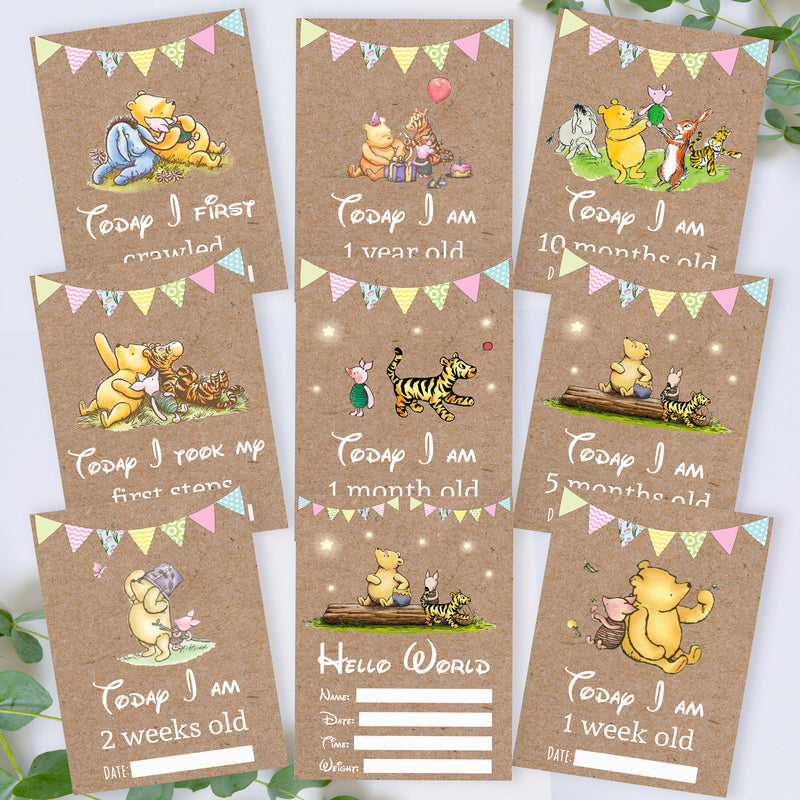 Winnie The Pooh Classic Pooh Bear 1st Year Milestone Cards - Blue Baby Boys Keepsake