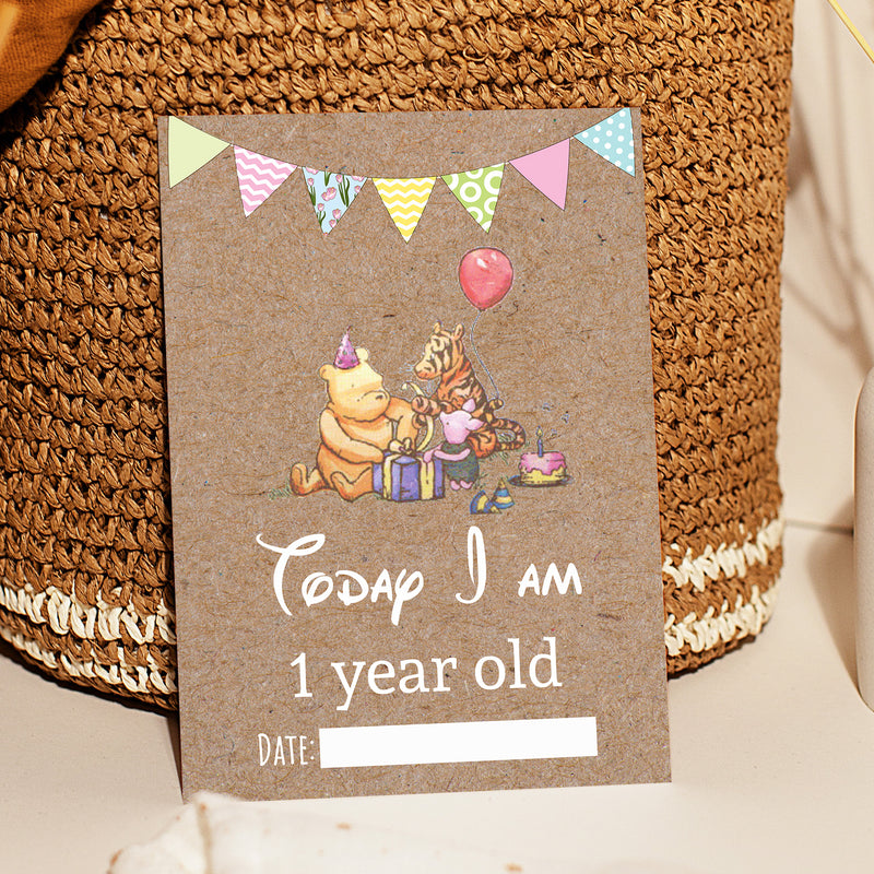 Winnie The Pooh Classic Pooh Bear 1st Year Milestone Cards - Blue Baby Boys Keepsake