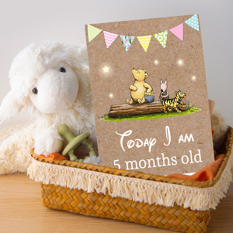 Winnie The Pooh Classic Pooh Bear 1st Year Milestone Cards - Blue Baby Boys Keepsake