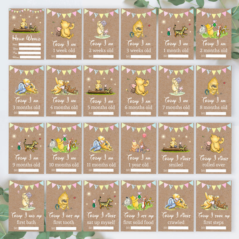 Winnie The Pooh Classic Pooh Bear 1st Year Milestone Cards - Blue Baby Boys Keepsake