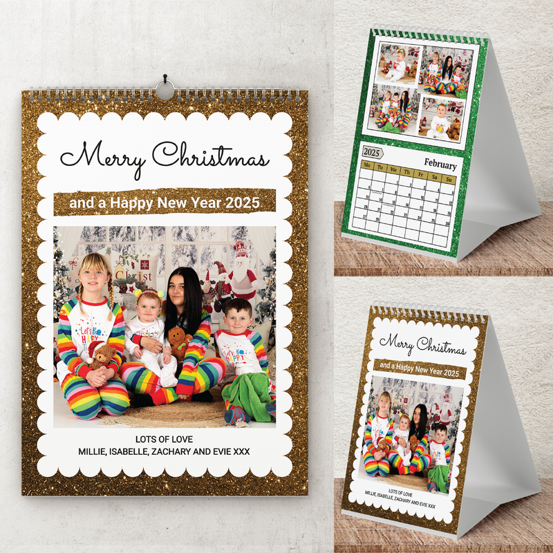 Personalised A4 Wall Calendar 2025 – Glitter Effect & Colourful Design