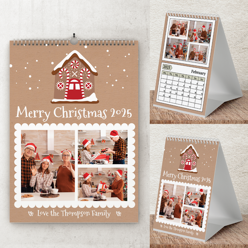 Personalised A4 Wall Calendar 2025 – Gingerbread House Christmas Design