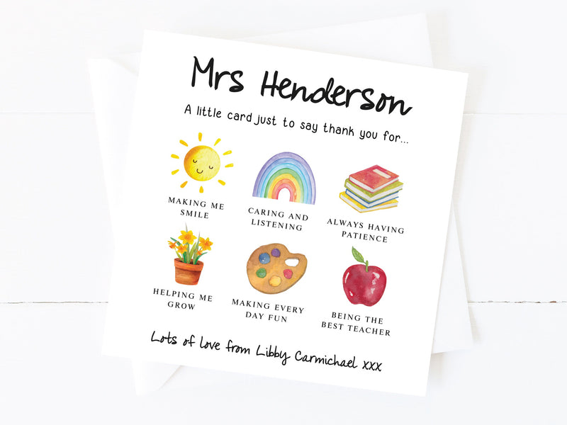 Personalised Teacher Thank You Card - School Nursery End of Term Card