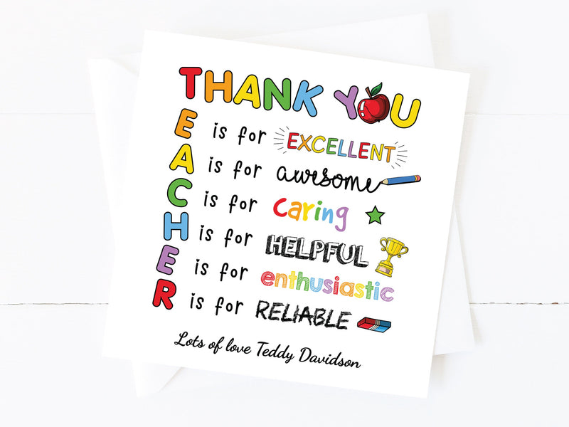 Personalised Thank You Teacher Card - End of Term School Nursery