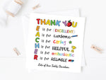 Personalised Thank You Teacher Card - End of Term School Nursery
