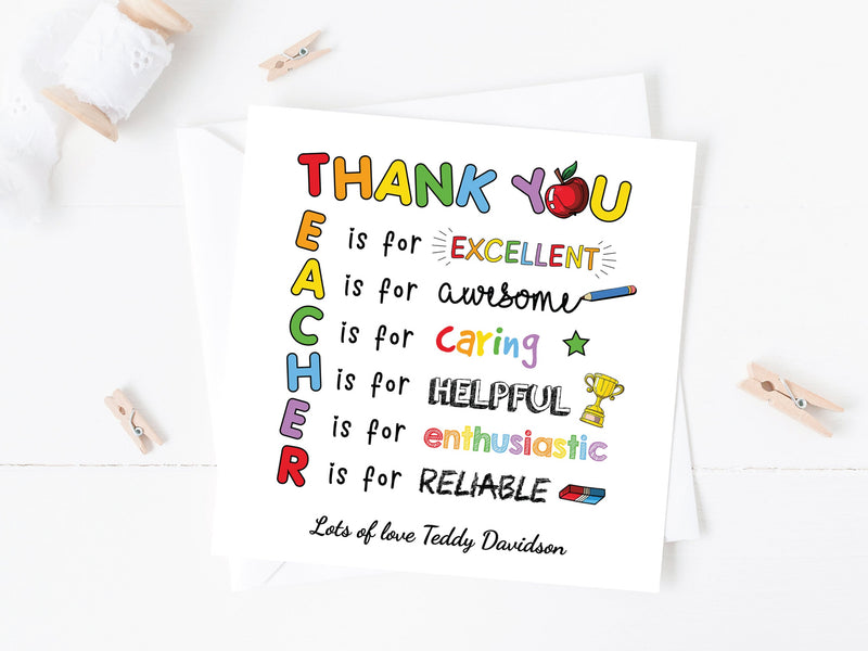 Personalised Thank You Teacher Card - End of Term School Nursery