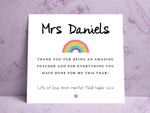 Personalised Teacher Thank You Card with Rainbow - School Nursery End of Term