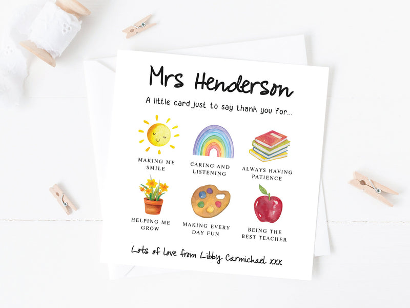 Personalised Teacher Thank You Card - School Nursery End of Term Card