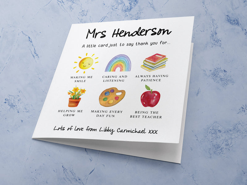 Personalised Teacher Thank You Card - School Nursery End of Term Card
