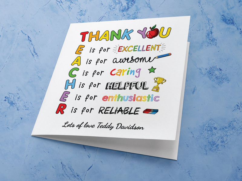 Personalised Thank You Teacher Card - End of Term School Nursery