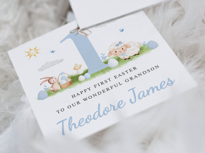 Blue 1st Easter Card for Baby - Personalised for Son, Nephew, Grandson, Godson