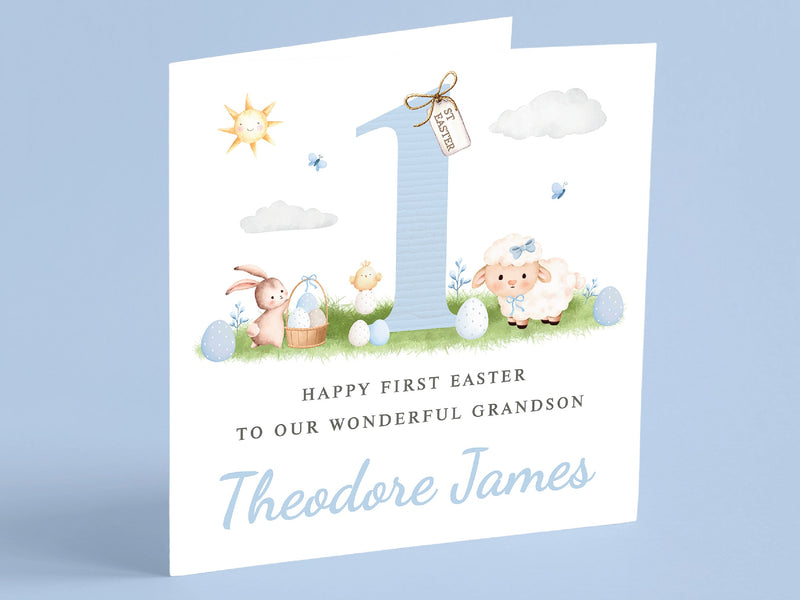 Blue 1st Easter Card for Baby - Personalised for Son, Nephew, Grandson, Godson