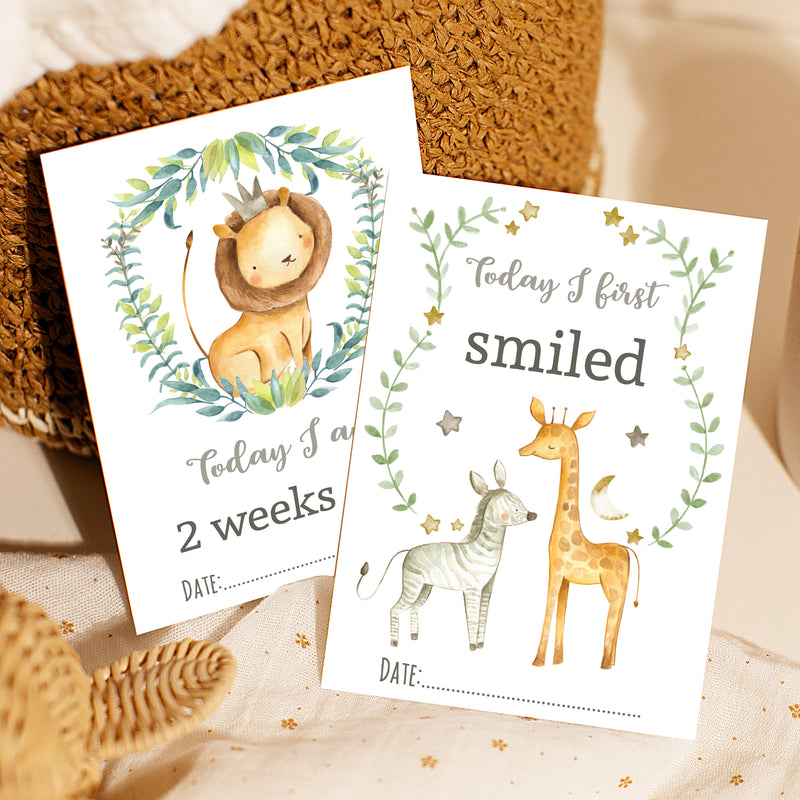 Jungle Safari Animals Baby Milestone Cards - Unisex Photo Prop