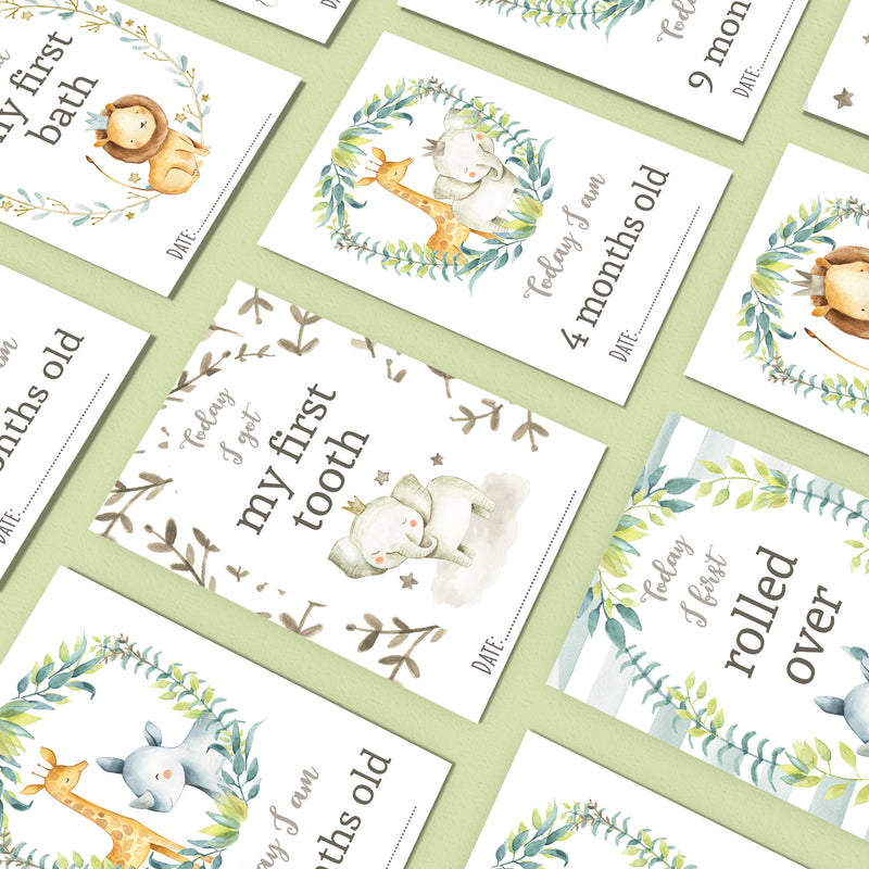 Jungle Safari Animals Baby Milestone Cards - Unisex Photo Prop