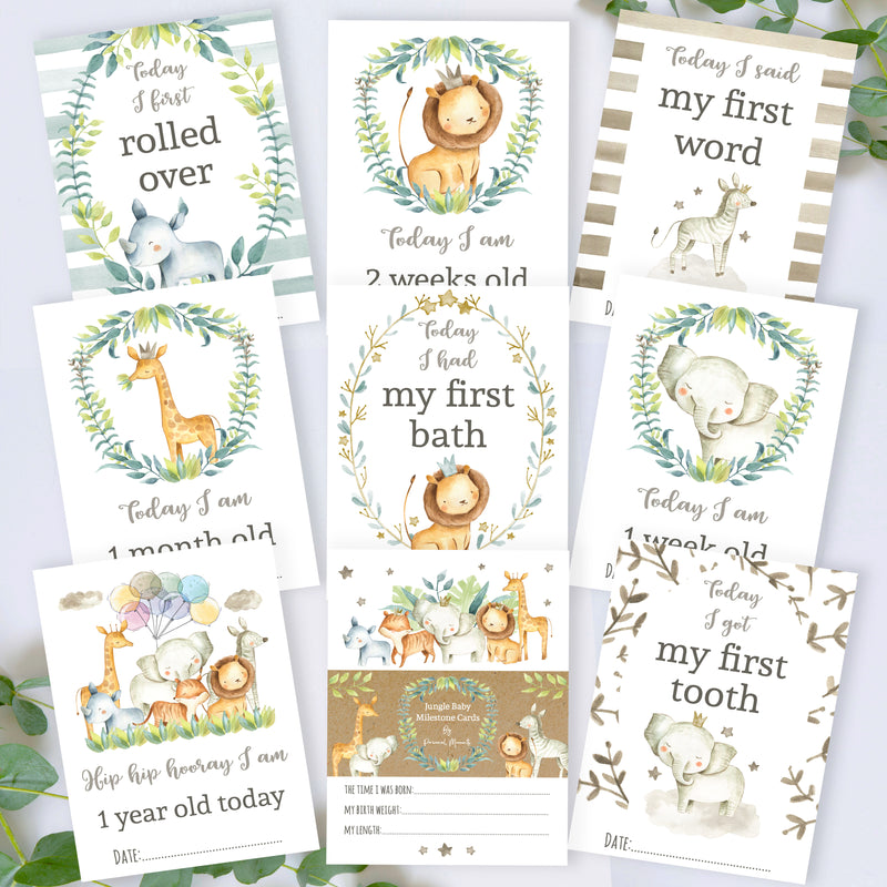 Jungle Safari Animals Baby Milestone Cards - Unisex Photo Prop