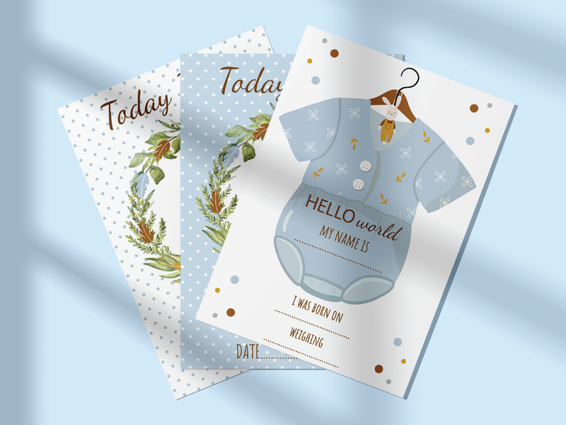 Vintage Boho Blue Baby Boy Milestone Cards - Perfect New Baby or Baby Shower Gift