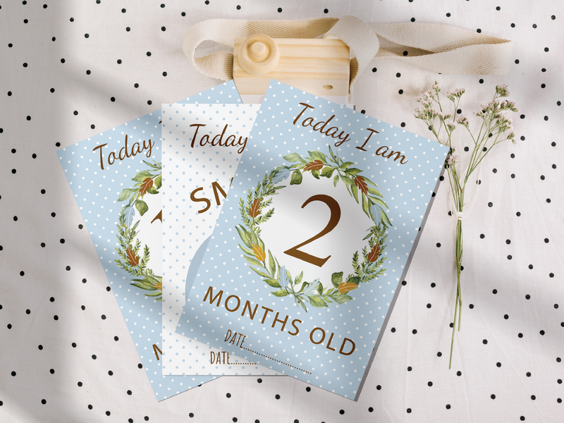 Vintage Boho Blue Baby Boy Milestone Cards - Perfect New Baby or Baby Shower Gift