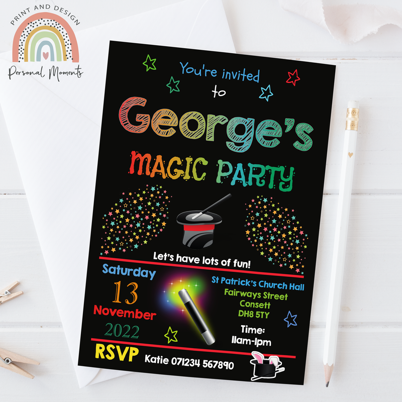 Boys Personalised Magic Show Party Invitations - Mystical Fun Awaits!
