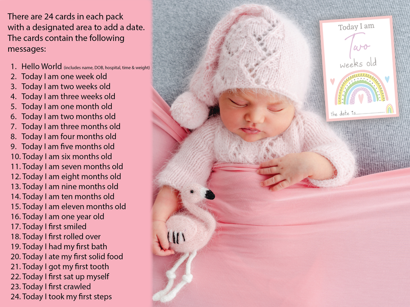 Girl's Pastel Rainbow Baby Milestone Cards - Ideal Baby Shower Gift, Keepsake Memory Cards