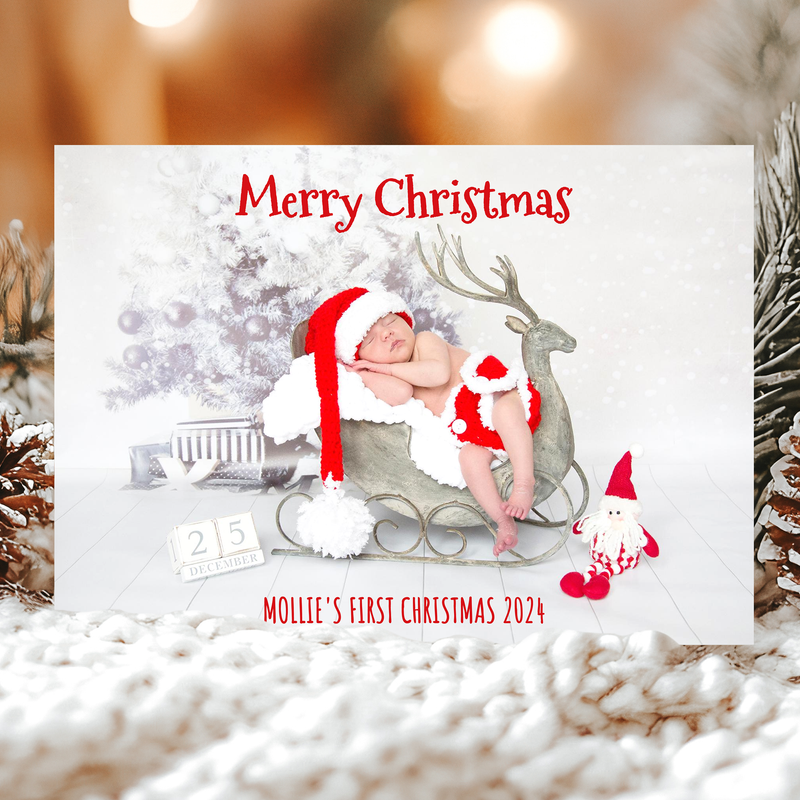 FLAT Personalised Baby Christmas Card Pack, Custom Family Christmas Cards