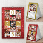 Personalised A5 Wall Calendar 2025 – Red Glitter Effect & Gold Number Design