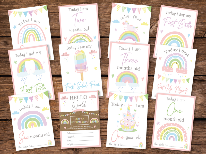 Pink Pastel Rainbow Boho Milestone Cards - Baby Girl Keepsake
