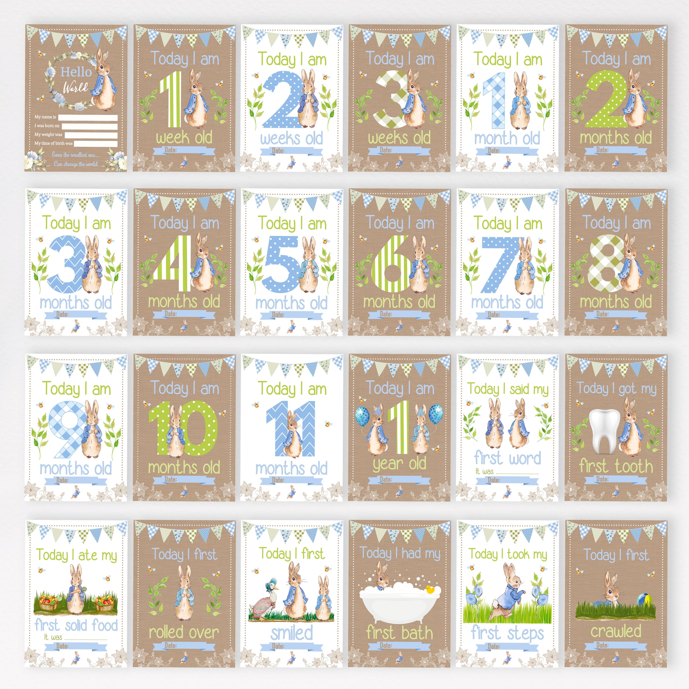 Peter Rabbit Amex Card Peter Rabbit Baby Milestone Cards - Blue Baby Boys - New Baby Gift