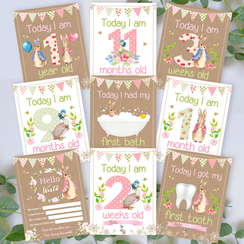 Peter Rabbit 1st Year Milestone Cards - Pink Baby Girls Keepsake