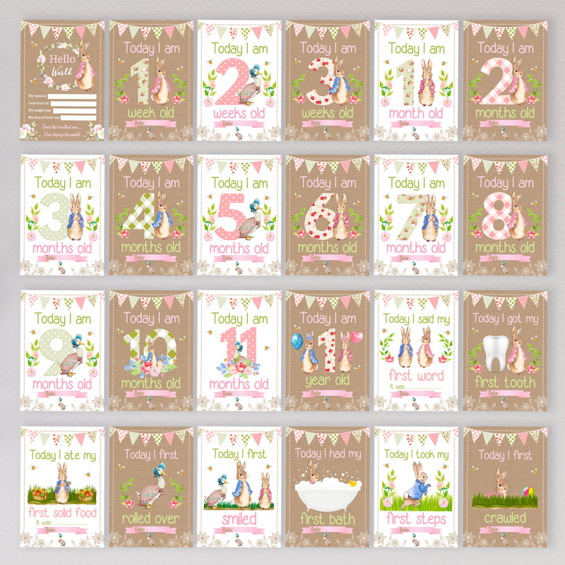 Peter Rabbit 1st Year Milestone Cards - Pink Baby Girls Keepsake