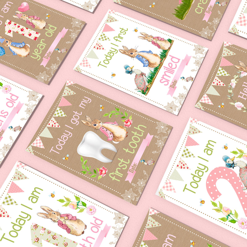 Peter Rabbit 1st Year Milestone Cards - Pink Baby Girls Keepsake