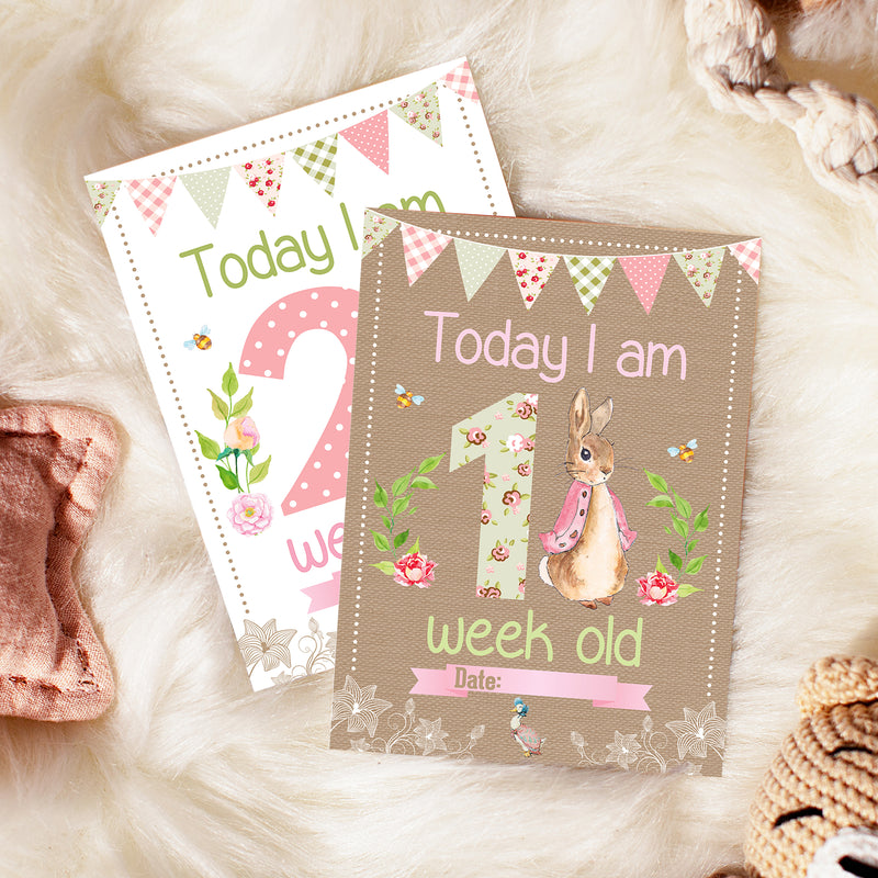 Peter Rabbit 1st Year Milestone Cards - Pink Baby Girls Keepsake