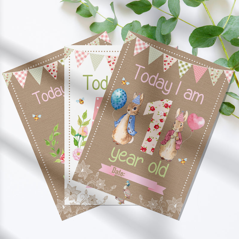 Peter Rabbit 1st Year Milestone Cards - Pink Baby Girls Keepsake
