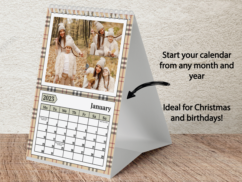 Personalised A3 Wall Calendar 2025 – Classic Plaid & Rustic Family Design