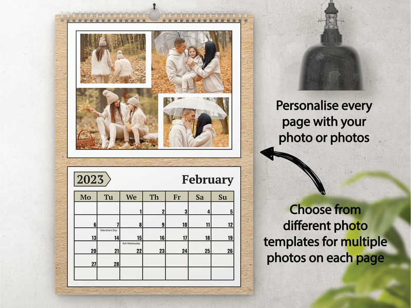 Personalised A3 Wall Calendar 2025 – Classic Plaid & Rustic Family Design