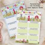 Personalised Farmyard First Birthday Time Capsule Cards with Envelopes - Colourful Keepsake Game, Customisable 1st Birthday Party Activity