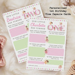Personalised 1st Birthday Time Capsule Cards, Fairy, Pixie First Birthday Party Games