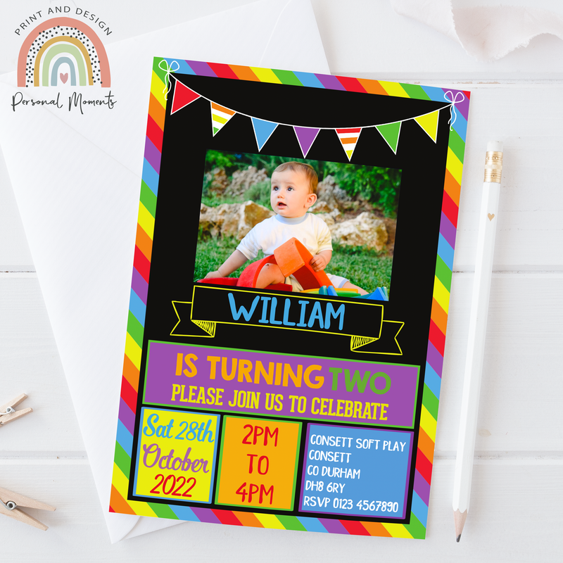 Personalised Rainbow Photo Birthday Invitations - Celebrate with Colours!