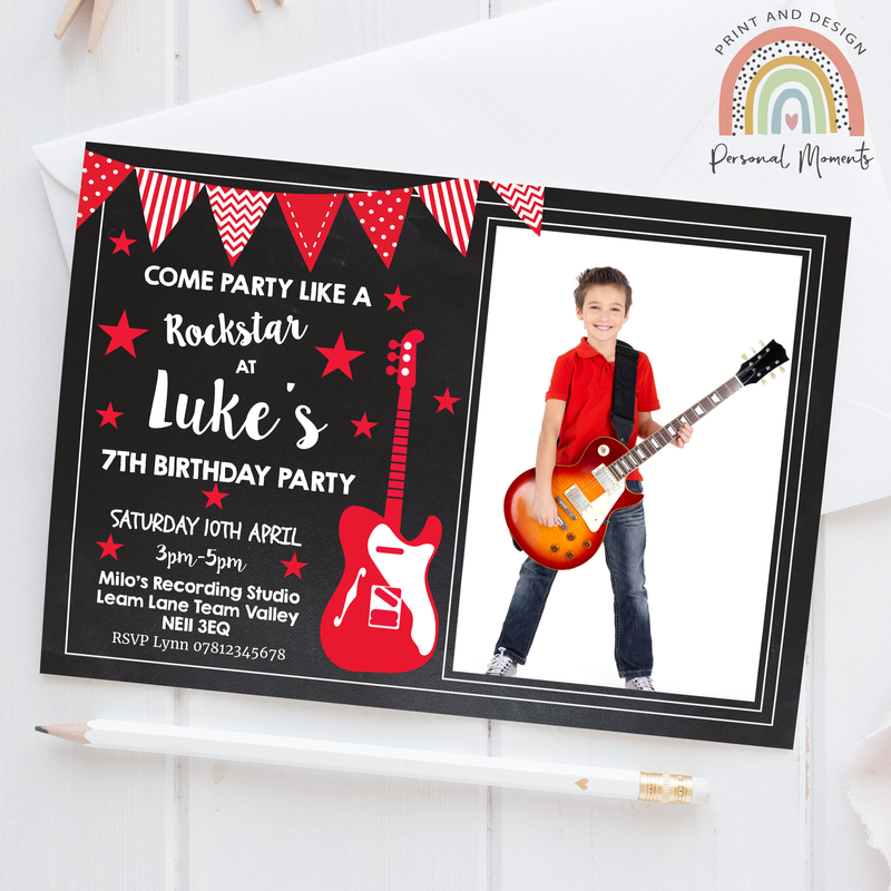 Personalised Rockstar Birthday Party Invitations with Photo - Rock On!