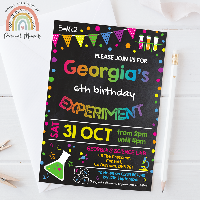 Personalised Science Experiment Party Invitations - For Girls